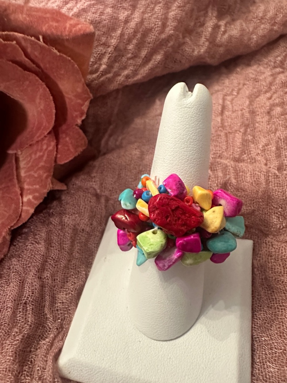 Beautiful Colorful Multistone Bead Ring- One size